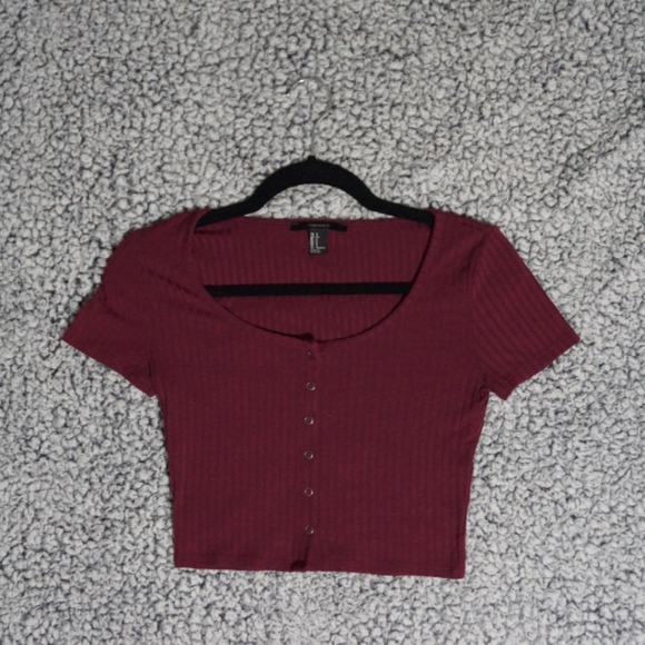Forever 21 Tops - Forever 21 Maroon Button Up Crop Top